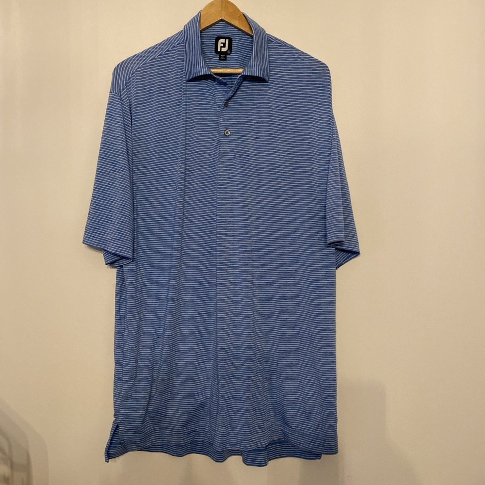 FootJoy FJ Shirt Mens XL Blue‎ White Stripe Golf Polo Performance Stretch